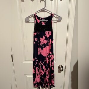 Floral Pink and Navy Blue Dress